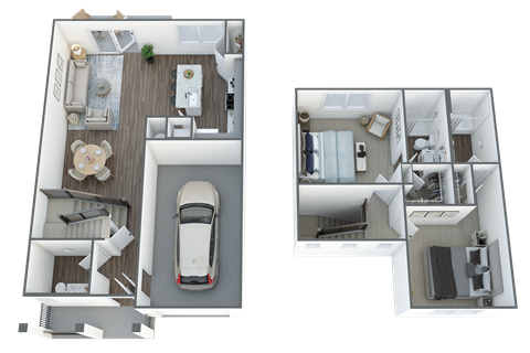 Floor plan for 2 beds, 2.5 baths, 1200 sqft